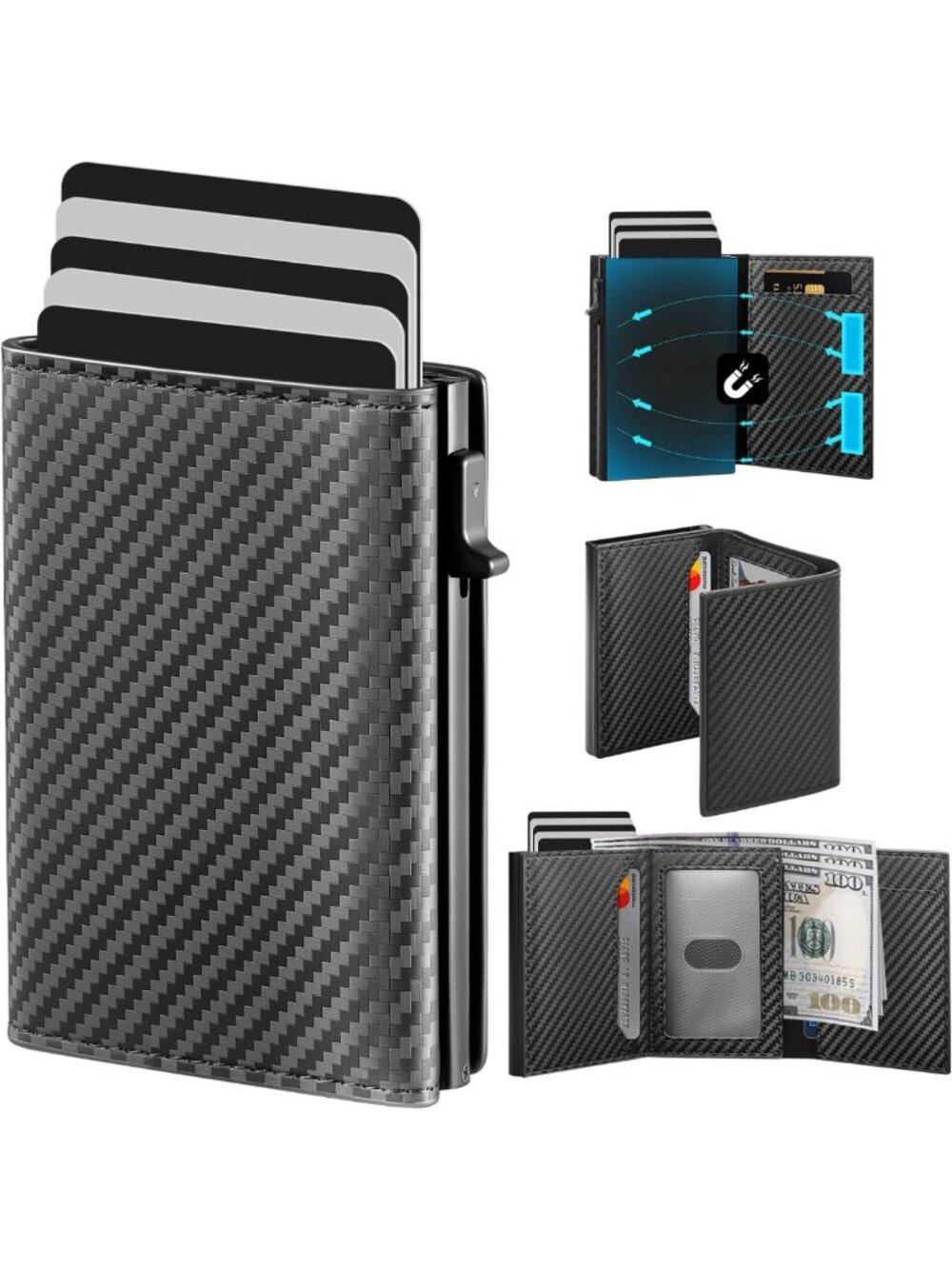 Slim Minimalist Wallet for Men | RFID Blocking Pop-Up Card Holder, Front Pocket